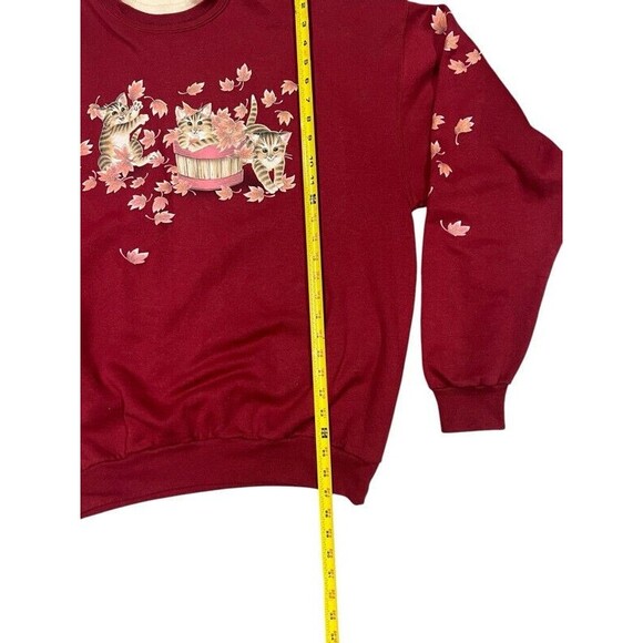 Vintage 90s Morning Sun Kittens Cats Fall Leaves Sweatshirt Size Large - Picture 6 of 7